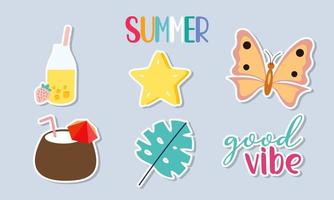 Summer stickers collection with different seasonal elements vector