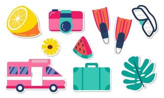 Summer stickers collection with different seasonal elements vector