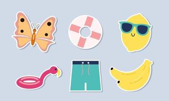 Summer stickers collection with different seasonal elements vector