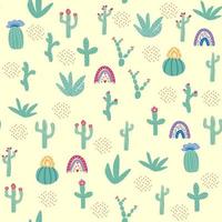 seamless pattern with different cactus. Bright repeated texture with green cacti. Natural background with desert plants vector