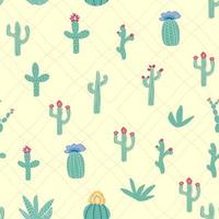 seamless pattern with different cactus. Bright repeated texture with green cacti. Natural background with desert plants vector