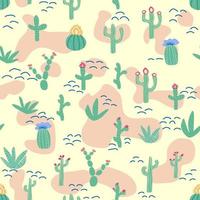 seamless pattern with different cactus. Bright repeated texture with green cacti. Natural background with desert plants vector