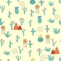 seamless pattern with different cactus. Bright repeated texture with green cacti. Natural background with desert plants vector