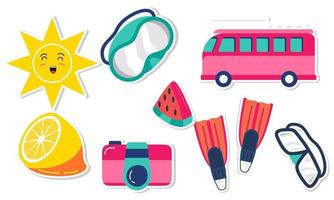 Summer stickers collection with different seasonal elements vector