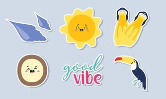 Summer stickers collection with different seasonal elements vector