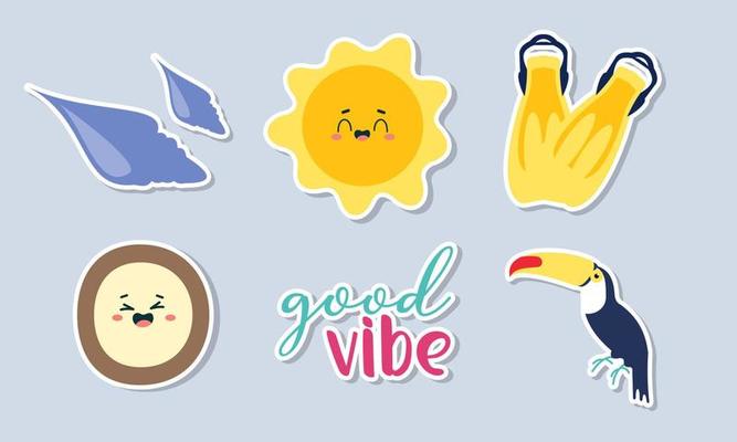 Summer stickers collection with different seasonal elements