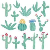 pattern with different cactus. Bright repeated texture with green cacti. Natural background with desert plants vector