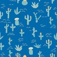 seamless pattern with different cactus. Bright repeated texture with green cacti. Natural background with desert plants vector