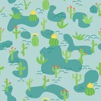 seamless pattern with different cactus. Bright repeated texture with green cacti. Natural background with desert plants vector