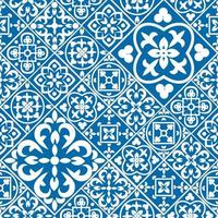 Portuguese seamless pattern with azulejo tiles. Gorgeous seamless patchwork pattern from colorful Moroccan tiles, ornaments vector