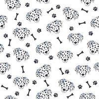 Black-white dog muzzle Dalmatian. Seamless pattern with cute cartoon dogs muzzle dalmatians vector