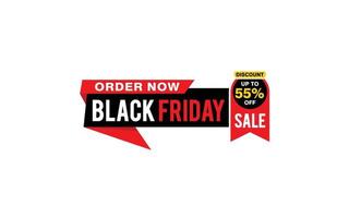55 Percent discount black friday offer, clearance, promotion banner layout with sticker style. vector
