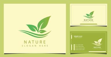 logotipo de naturaleza con concepto de hoja verde degradado y diseño de tarjeta de visita
