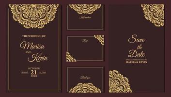 Luxury wedding invitation card design with golden mandala vector