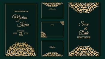 Luxury wedding invitation card design with golden mandala vector