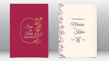 Luxury wedding invitation with gold line style minimalist floral premium vector