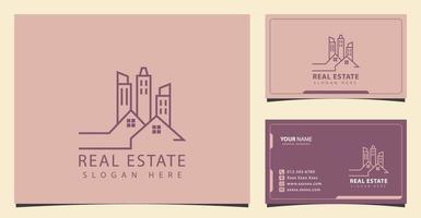 logotipo inmobiliario con concepto minimalista y diseño de tarjeta de visita vector