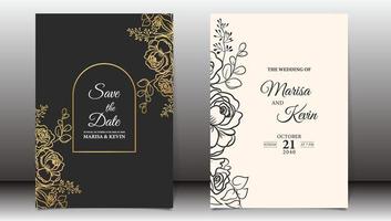 invitación de boda de lujo con vector premium floral minimalista estilo línea dorada