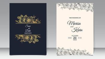 Luxury wedding invitation with gold line style minimalist floral premium vector