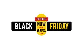 55 Percent discount black friday offer, clearance, promotion banner layout with sticker style. vector