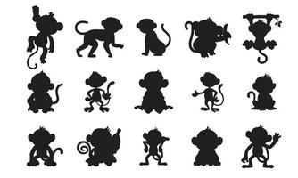 Monkey Silhouette Set Illustration Apes Vector Collection Isolated On White Background Black Animal Silhouette Set Coloring Book for Kids