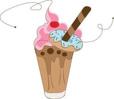 Chocolate Ice-Cream in glass with topping of Donal and Cherry. vector