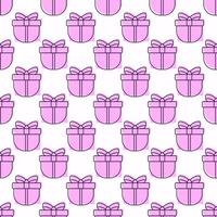 Seamless pattern of pink giftbox on white background. Vibrant vector illustration for web sites, textile, printing