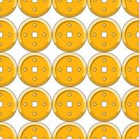 Seamless vector pattern of Chinese golden coin on white background