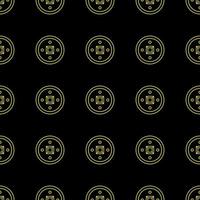 Vector seamless pattern of Chinese coin on black background