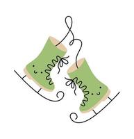 Hand drawn Christmas two cute happy lover winter green skates. Couple for Valentine Day and design. Merry xmas and Happy New Year illustration for celebration of holidays vector