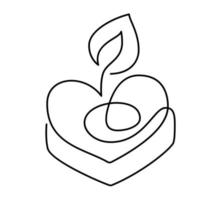 Hand drawn one line vector burning candle icon in form of heart love. Continuous Christmas advent outline illustration for greeting card, web design isolated holiday invitation