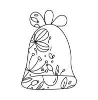 Hand drawn vector Christmas line winter bell with line berries, branches texture. Xmas advent icon outline illustration for greeting card baby, web design, invitation