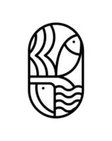 vector redondo mar o río peces y ondas logo icono. silueta de línea abstracta moderna simple para diseño culinario de mariscos o tienda de sushi monoline