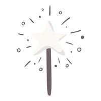 Vector isolated icon of Christmas magic wand with a star tip with magic shine and sparkles.