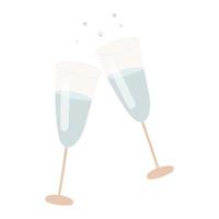 Vector icon of two clinking glass goblets with sizzling champagne or wine. Festive or Christmas isolated image.