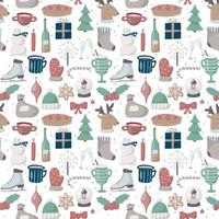 Vector seamless christmas pattern. Cute cartoon icons on New Years theme for background decoration and wrapping paper.