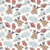 Vector seamless christmas pattern. Isolated cute doodle winter images. New year decoration for background or wrapping paper.