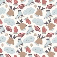 Vector seamless christmas pattern. Isolated cute doodle winter images. New year decoration for background or wrapping paper.