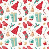Seamless pattern of Christmas isolated icons on a white background. Winter holiday symbols. Illustration for wrapping paper, decorations, textile. vector