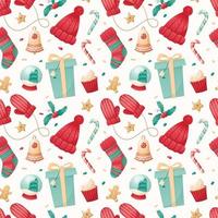 Seamless pattern of Christmas isolated icons on a white background. Winter holiday symbols. Illustration for wrapping paper, decorations, textile. vector