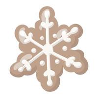 Vector isolated illustration of a Christmas gingerbread cookie in the shape of a snowflake with white glaze.