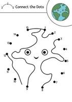 Vector space dot-to-dot and color activity with cute planet Earth. Astronomy connect the dots game for children. Funny math coloring page for kids with kawaii star