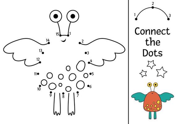 Vector space dot-to-dot and color activity with cute alien ...