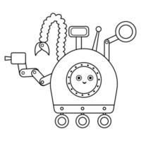 Vector black and white rover illustration for children. Outline smiling technics icon isolated on white background. Space exploration coloring page