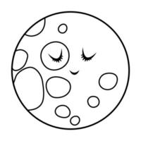 Vector black and white moon illustration for children. Outline smiling planet icon isolated on white background. Space coloring page for kids