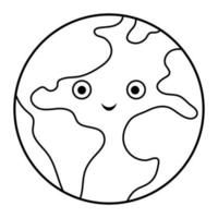 Vector black and white earth illustration for children. Outline smiling planet icon isolated on white background. Space coloring page for kids