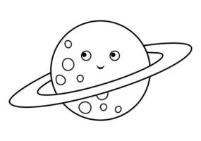 ilustración vectorial del planeta en blanco y negro para niños. delinear icono de estrella sonriente aislado sobre fondo blanco. página para colorear del espacio para niños vector