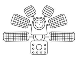 ilustración vectorial de la estación espacial en blanco y negro para niños. delinear icono de técnica sonriente aislado sobre fondo blanco. Página para colorear de exploración espacial para niños. vector