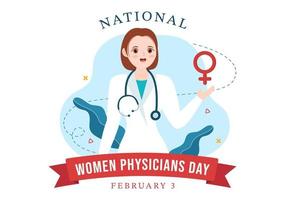 día nacional de las médicas el 3 de febrero para honrar a las doctoras de todo el país en dibujos animados planos dibujados a mano ilustración de plantillas vector