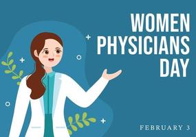 National Women Physicians Day on February 3 to Honor Female Doctors Across the Country in Flat Cartoon Hand Drawn Templates Illustration vector